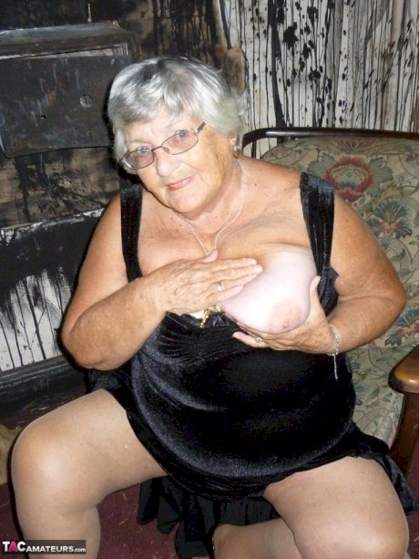Old woman Grandma Libby sticks an empty bottle of booze in her vagina
