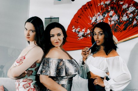 Natasha Nice and her stepdaughter, Hazel Moore, are with Vanessa Sky, a