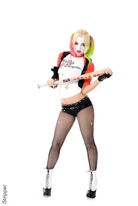 Solo girl with a painted face strips naked after putting down her baseball bat