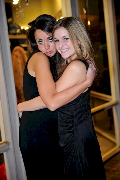 Amateur chicks in black evening gowns hookup for girl on girl action