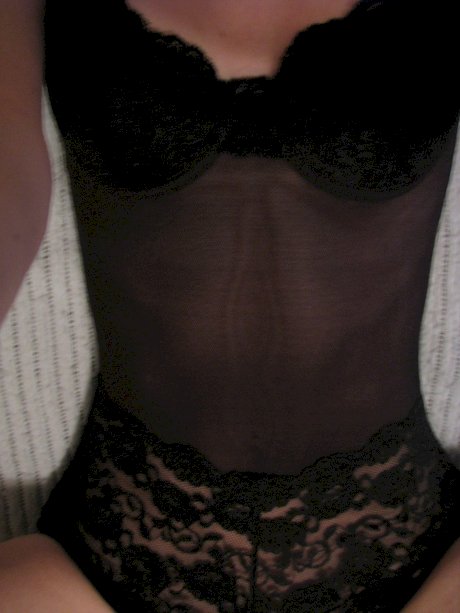 Teen in black lingerie shows her small tits & her shaved pussy up close