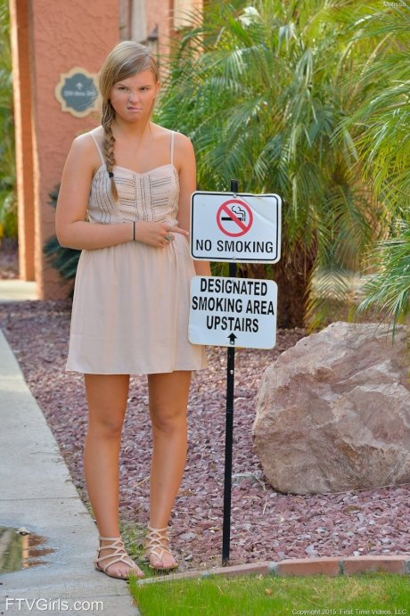 Pretty Melissa M flashes a pantyless upskirt in public then toys with a banana