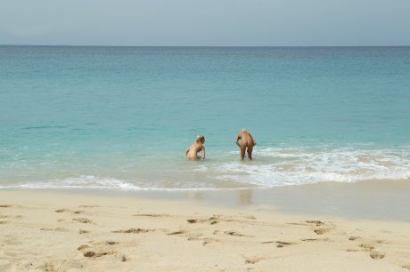 Blonde Franziska Facella & her GF strip at the beach & toy each other's pussy