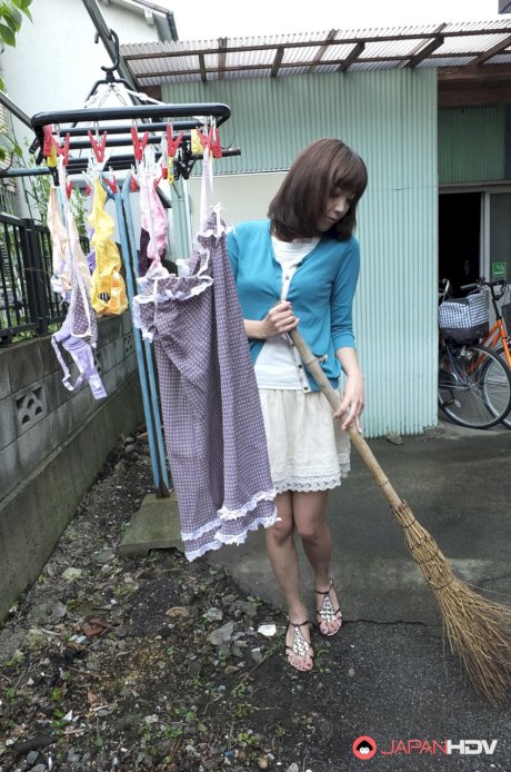 Sweet Japanese babe Juri Kitahara gives her landlord a hot blowjob