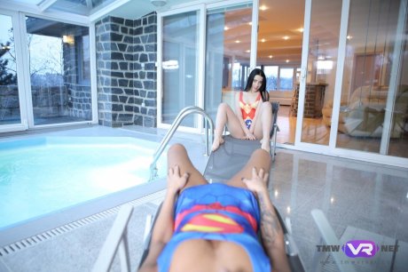 Sexy brunette nympho makes her long legged lesbian friend satisfied