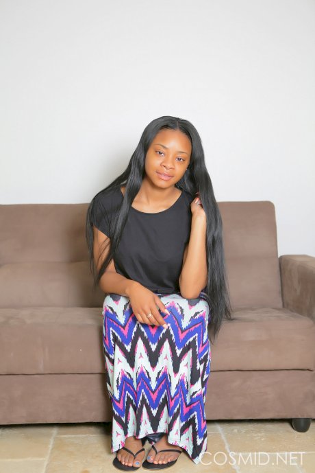 Ebony first timer uncovers her big natural boobs as she strips naked