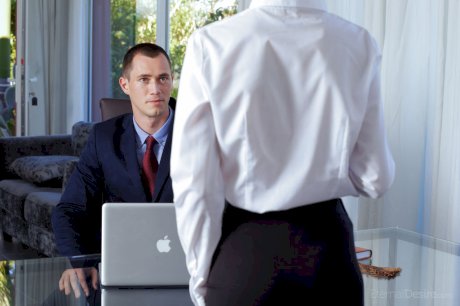 European secretary Nancy A seduces her boss in a black skirt