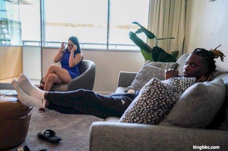Blue-haired therapist Kimberlee Love blows a tall black guy's huge boner