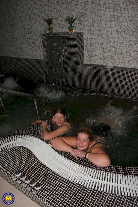 Chubby amateur European ladies relaxing and taking baths at the spa