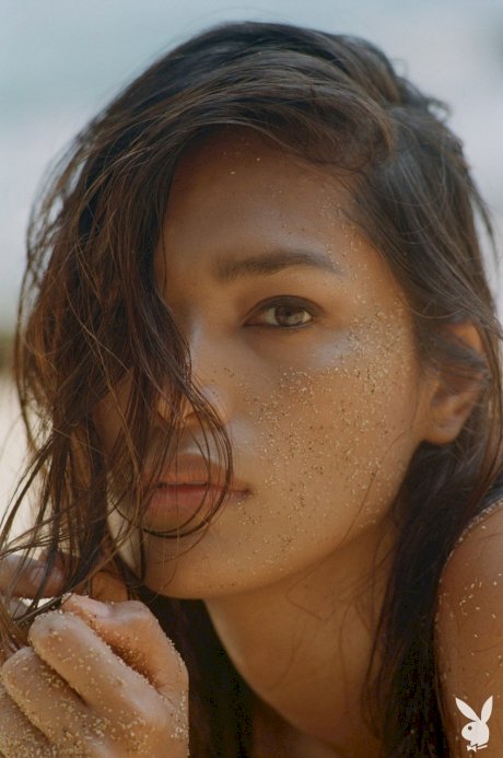 Centerfold model Geena Rocero changes her underwear while posing for Playboy