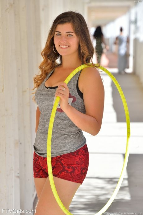 College girl flashes her bare ass and big tits in campus parking center