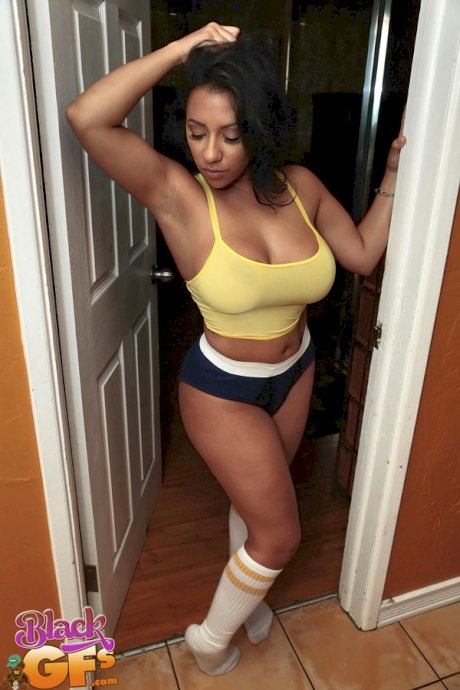 Thick ebony girlfriend in shorts sucking cock POV & getting covered in cum