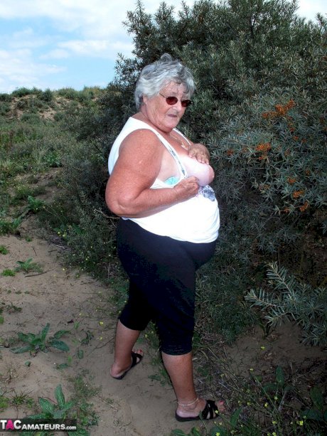 Fat British nan Grandma Libby gets completely naked while out in nature