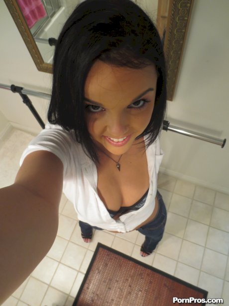 Cute pornstar doll Dillion Harper tapes herself & shows boob in homemade solo