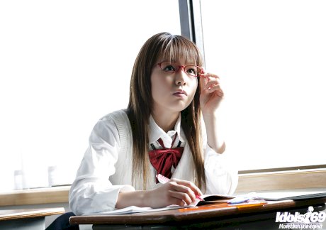 Nasty asian schoolgirl Yume Kimino taking off her skirt and panties