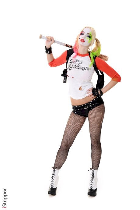 Solo girl with a painted face strips naked after putting down her baseball bat