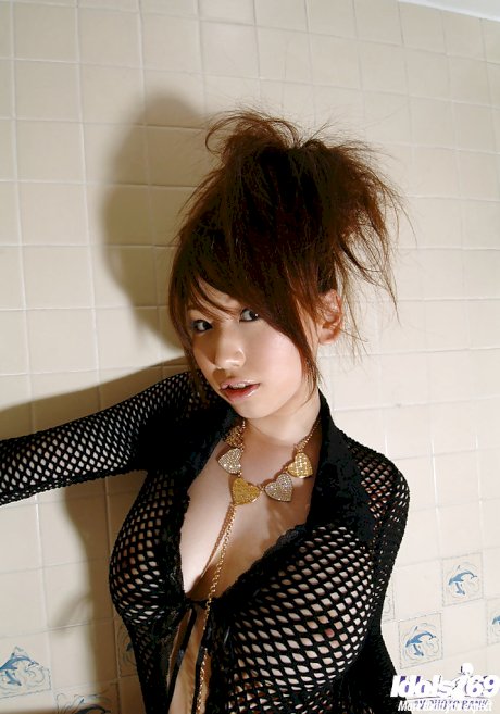 Hot asian babe on high heels Ai Sayama stripping and spreading her legs