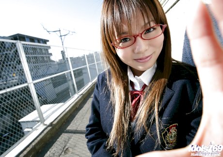 Nasty asian schoolgirl Yume Kimino taking off her skirt and panties