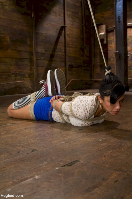 Brunette Latina with big tits Beretta James gets tied up and toyed