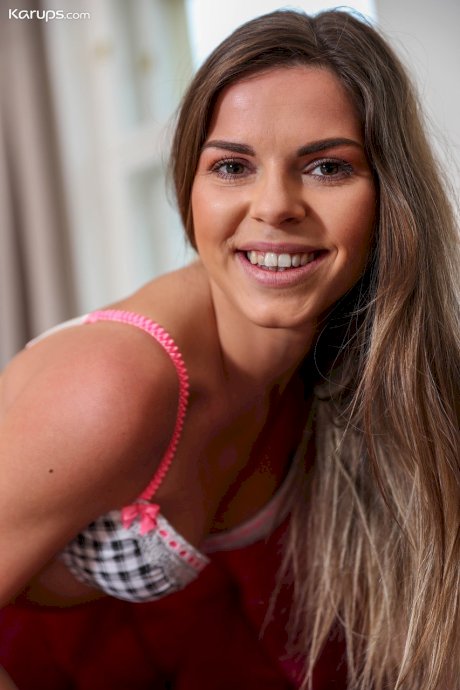 Teen amateur Sarah Smith removes a bra & thong ensemble to pose nude in socks