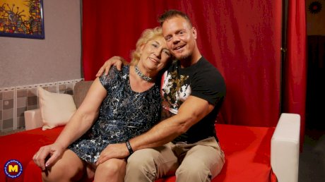 Old German woman gets banged in tan stockings by hunky toy boy