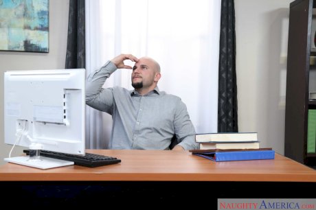 Blonde secretary Kayla Kayden gets nailed by a horny bald boss at work