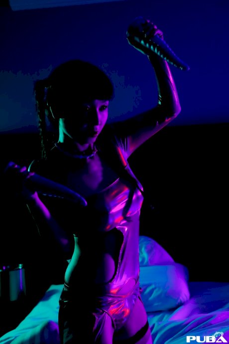 Lesbian babes Marica Hase and Misha Montana have a kinky dildo fight