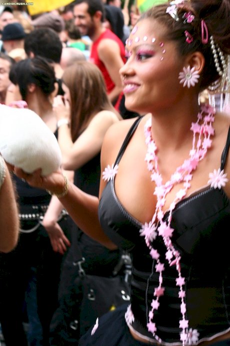 Teen girls at a street party are secretly recorded by a public voyeur