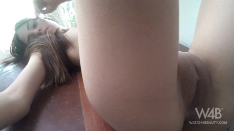 Sweet Latina Mily Mendoza exposes her adorable round ass and masturbates