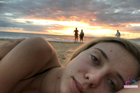 Cute amateur girlfriend Haley Reed exposes her hard nips and touches her twat