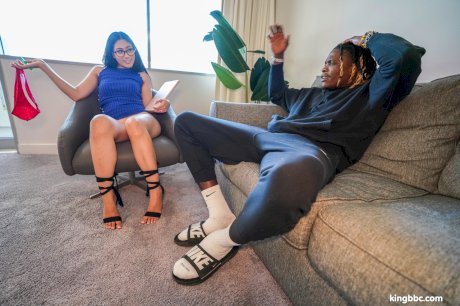 Blue-haired therapist Kimberlee Love blows a tall black guy's huge boner