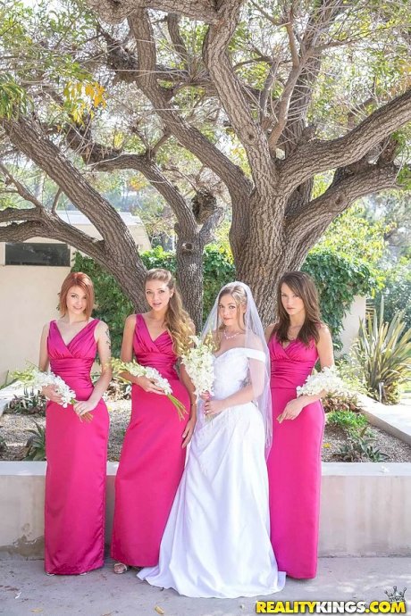 Lesbian girls in bridesmaids uniform flash hot ass in nude upskirt in the park