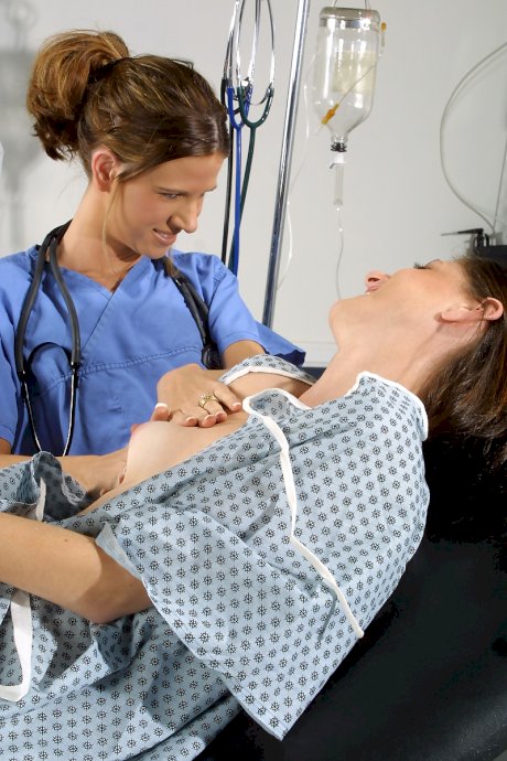 Female doctor gets overly friendly while examining a young girl's pussy