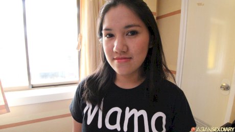 Chubby Asian girl Manilen spreads for a close up fuck in her hairy young pussy