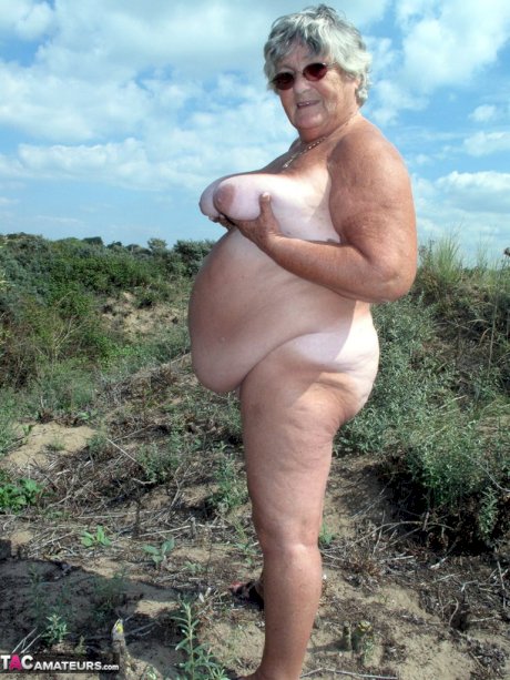 Fat British nan Grandma Libby gets completely naked while out in nature