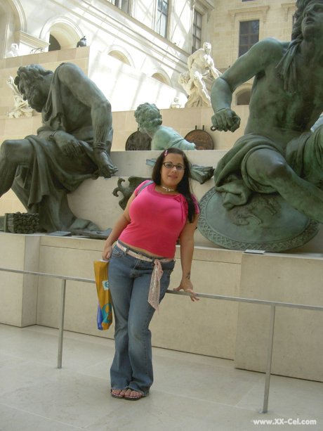 Chubby brunette amateur Devyn Devine flaunts her huge boobs in public