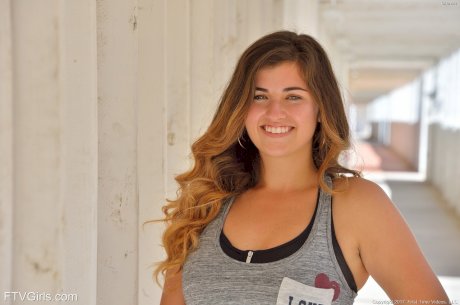 College girl flashes her bare ass and big tits in campus parking center