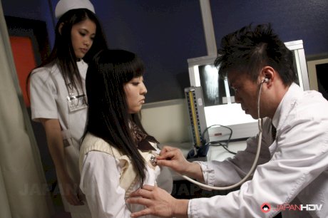 Lovely Asian nurses expose their twats and get fucked by a horny doctor