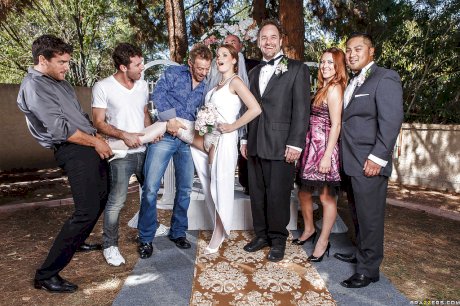 Slutty bride Allison Moore is into foursome groupsex with well-hung guys