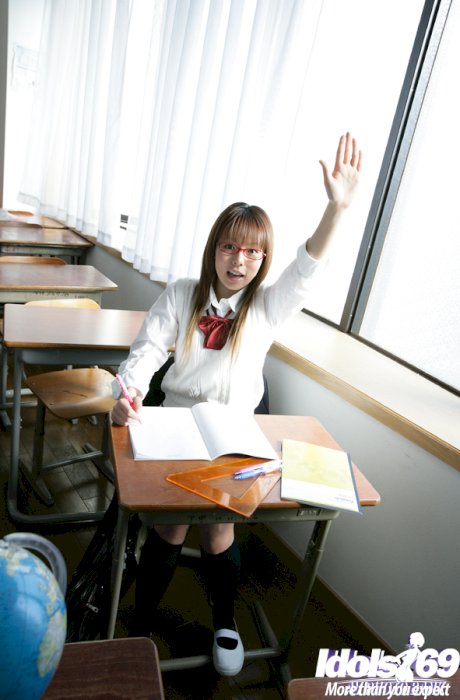 Nasty asian schoolgirl Yume Kimino taking off her skirt and panties