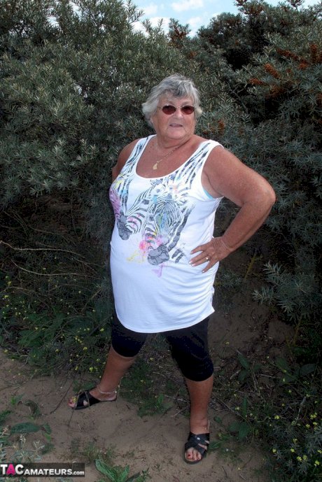 Fat British nan Grandma Libby gets completely naked while out in nature