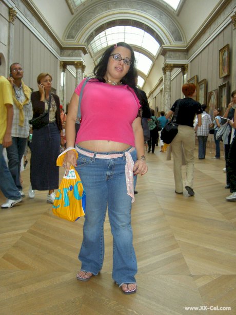 Chubby brunette amateur Devyn Devine flaunts her huge boobs in public