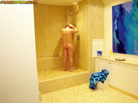 Mature ladies in skirts play with a naked guy's tasty dong in the toilet