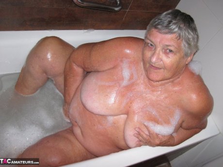 Morbidly obese woman Grandma Libby shaves before taking a bubble bath