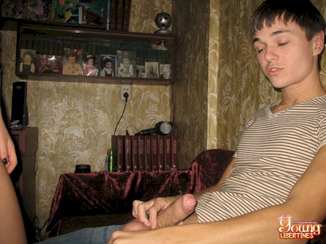 Brunette teen Tanya gives her boyfriend a gentle BJ & handjob before fucking