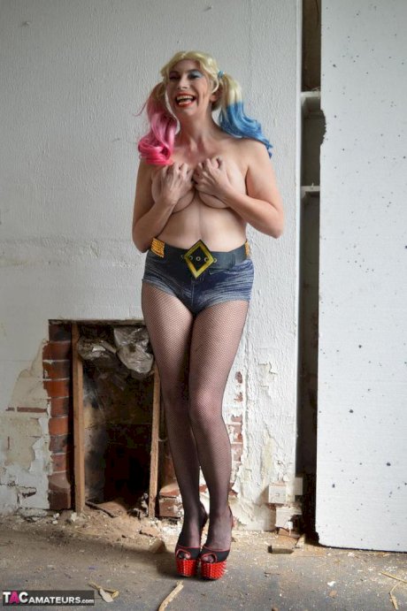 Cute blonde Barby Slut takes a baseball bat to her snatch in crotchless hose