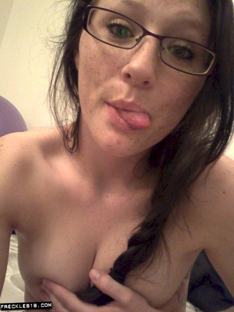 Geeky brunette Freckles 18 touches her hot tits in her solo homemade session
