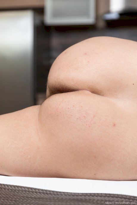 Chubby Adele shows her hairy armpits & pussy before squeezing her big tits