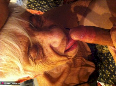 Really old granny shows off her cock sucking skills from a POV perspective