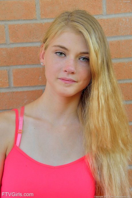 Slim blonde teen Hannah exposes her shaved cunt and ass in public